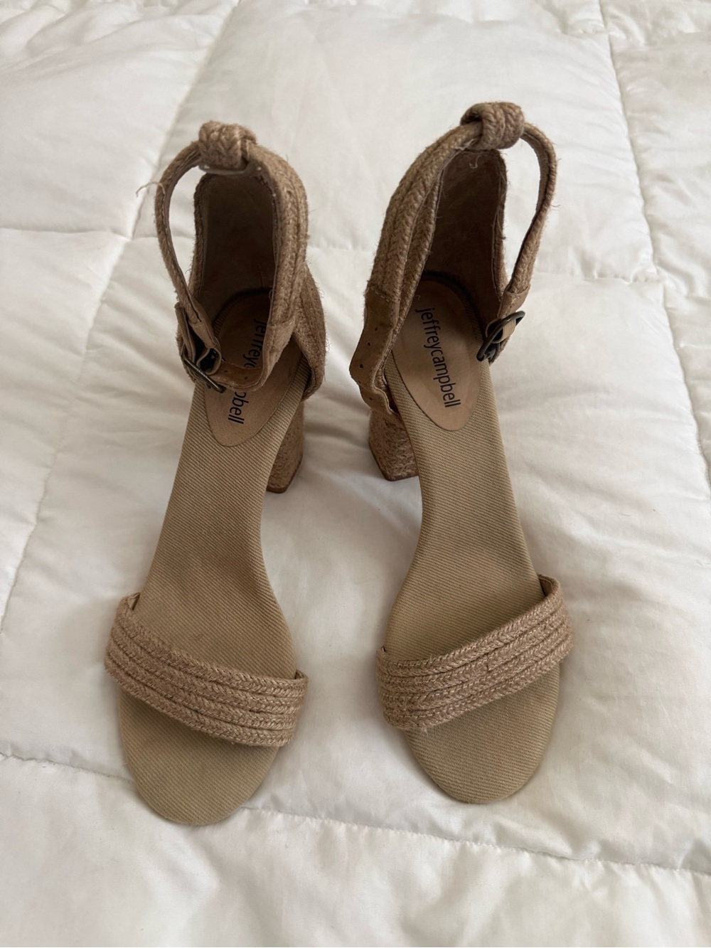 Jeffrey Campbell Beige Tan Espadrille Block Heel Sandals